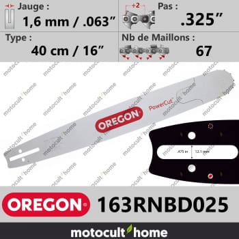 Guide de tronçonneuse Oregon 163RNBD025 PowerCut 40 cm .325"-30