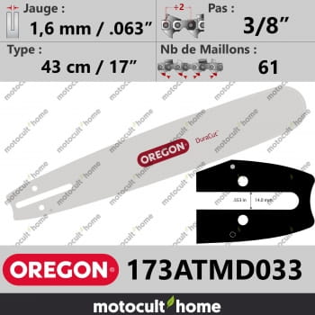 Guide de tronçonneuse Oregon 173ATMD033 DuraCut 43 cm 3/8"-30