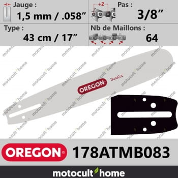Guide de tronçonneuse Oregon 178ATMB083 DuraCut 43 cm 3/8"-30