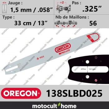 Guide de tronçonneuse Oregon 138SLBD025 Pro-Lite 33 cm .325"-30