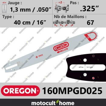 Guide de tronçonneuse Oregon 160MPGD025 Pro-Lite 40 cm .325"-30