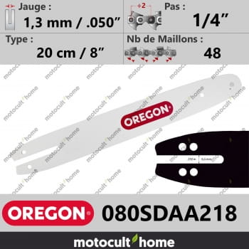 Guide de tronçonneuse Oregon 080SDAA218 Single Rivet 20 cm 1/4"-30
