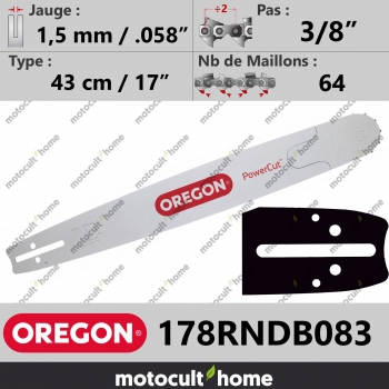 Guide de tronçonneuse Oregon 178RNDB083 PowerCut 43 cm 3/8"-30