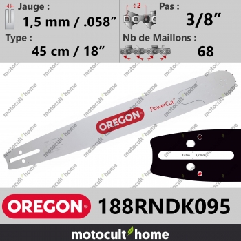 Guide de tronçonneuse Oregon 188RNDK095 PowerCut 45 cm 3/8"-30