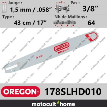 Guide de tronçonneuse Oregon 178SLHD010 Pro-Lite 43 cm 3/8"-30