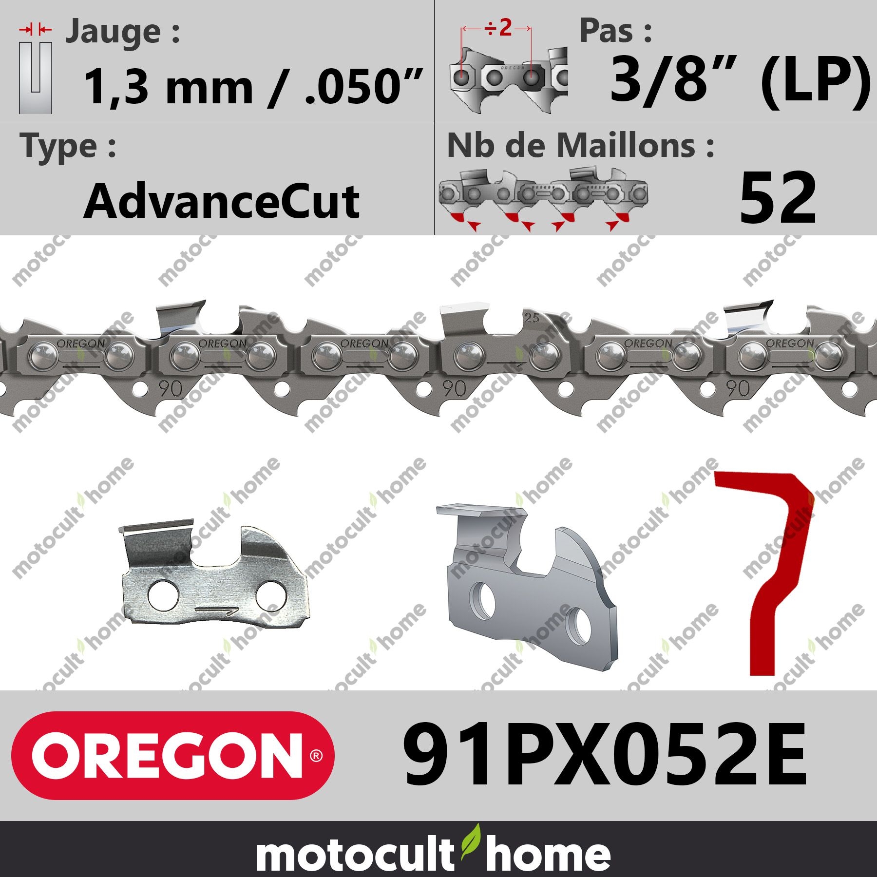 Chaîne de Tronçonneuse Oregon 91PX052E AdvanceCut 3/8 (LP) 1,3 mm