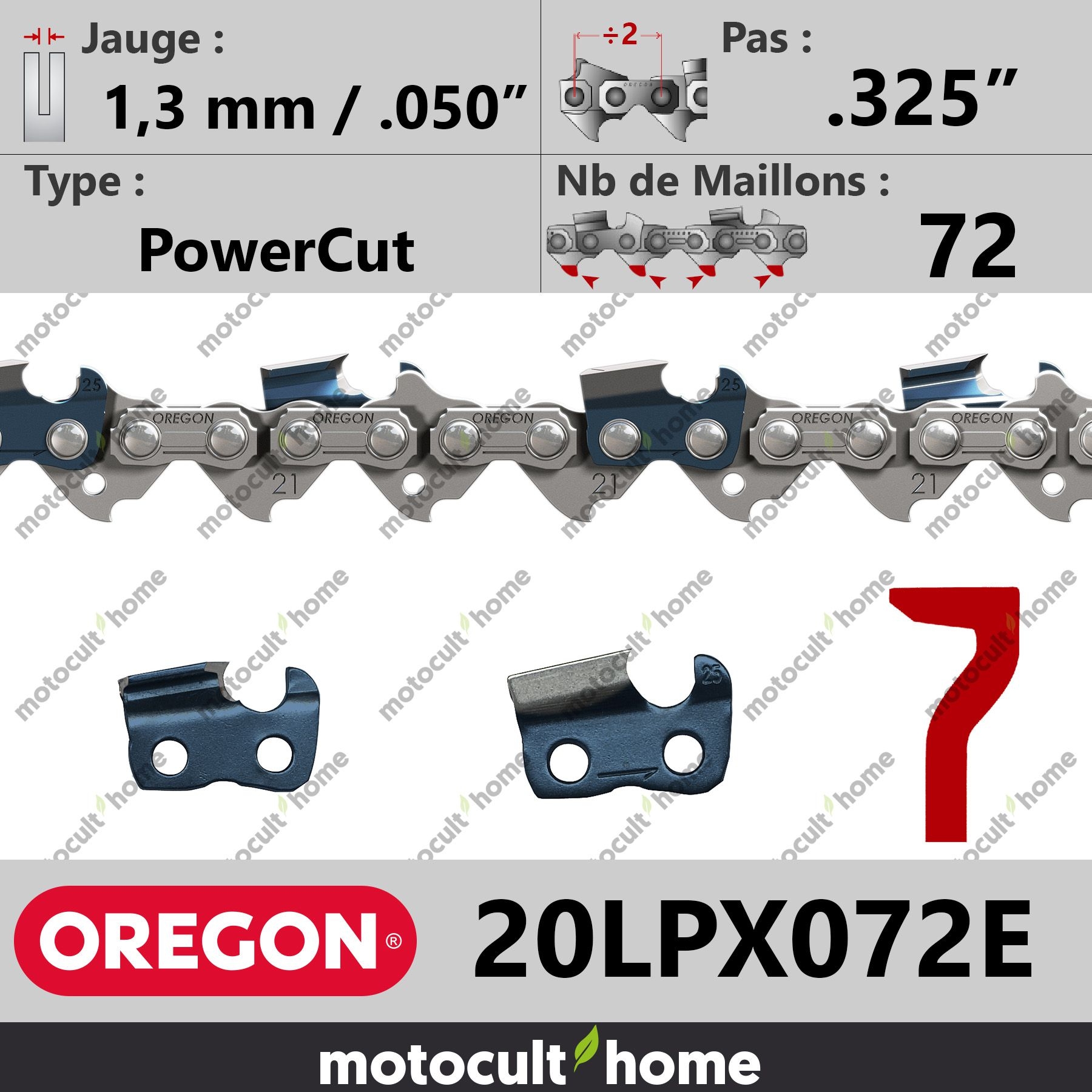 Chaîne de Tronçonneuse Oregon 20LPX072E PowerCut .325 1,3 mm 72 maillons