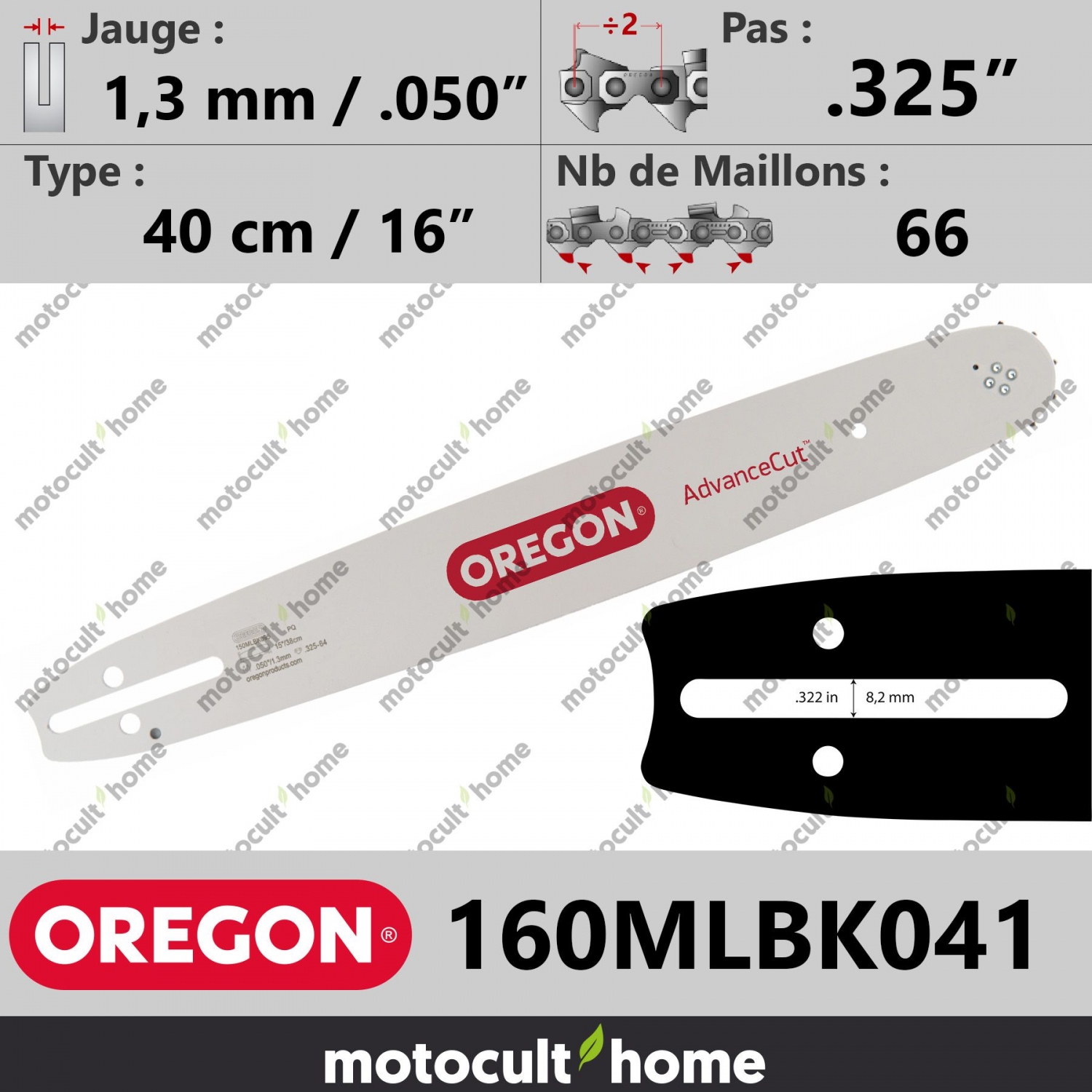 Guide Oregon 180MLBK041 pour tronçonneuse 45 cm ou 18 pouces