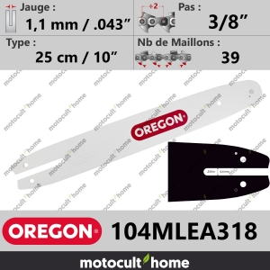 Guide de tronçonneuse Oregon 104MLEA318 Single Rivet 25 cm 3/8"-20