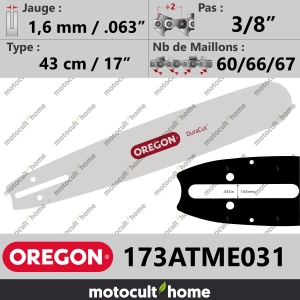Guide de tronçonneuse Oregon 173ATME031 DuraCut 43 cm 3/8"-20