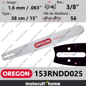 Guide de tronçonneuse Oregon 153RNDD025 PowerCut 38 cm 3/8"-20