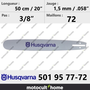 Guide de tronçonneuse Husqvarna 501957772 ( 5019577-72 / 501 95 77-72 ) 50 cm-20