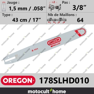 Guide de tronçonneuse Oregon 178SLHD010 Pro-Lite 43 cm 3/8"-20