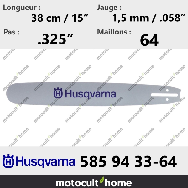 Guide de tronçonneuse Husqvarna 585943364 ( 5859433-64 / 585 94 33-64 ) 38 cm-20