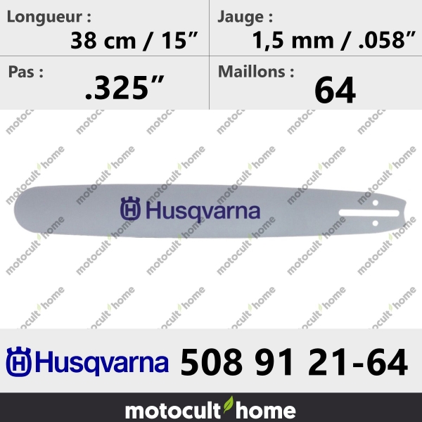 Guide de tronçonneuse Husqvarna 508912164 ( 5089121-64 / 508 91 21-64 ) 38 cm-20