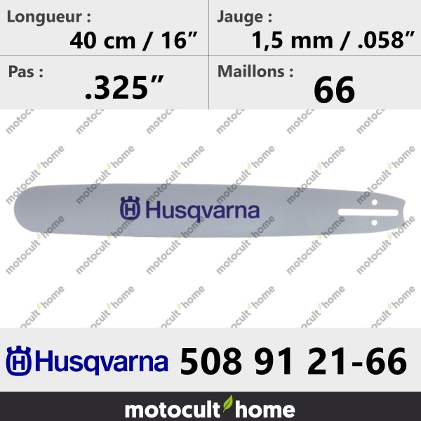 Guide de tronçonneuse Husqvarna 508912166 ( 5089121-66 / 508 91 21-66 ) 40 cm-20